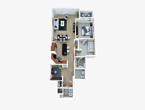 Floor plan for 1 bed, 1.5 baths, 1374 sqft